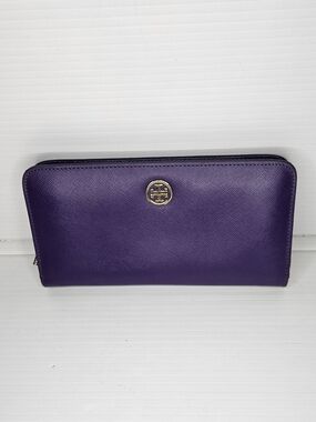 Tory Burch Robinson Zip Around Continental Wallet Large Purple Saffiano Leather